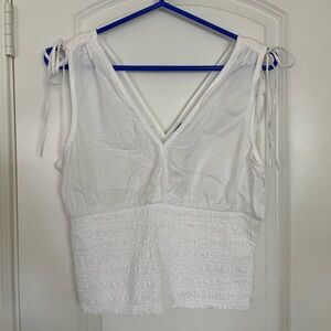 Old Navy White Cinched Tank Top Linen Blend
